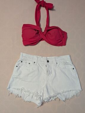 pistola White Denim Shorts with Branded Patch